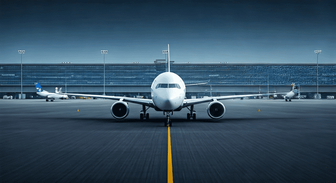 alt_text: Podróżny z nartami czeka na odprawę na lotnisku, obok komunikaty o przewozie sprzętu sportowego.