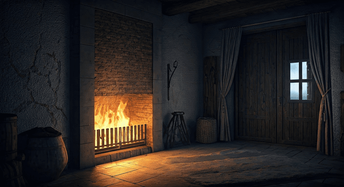 alt_text: Osoba w zimowym wyposażeniu na biwaku w górach, otoczona śniegiem, namiotem i akcesoriami.