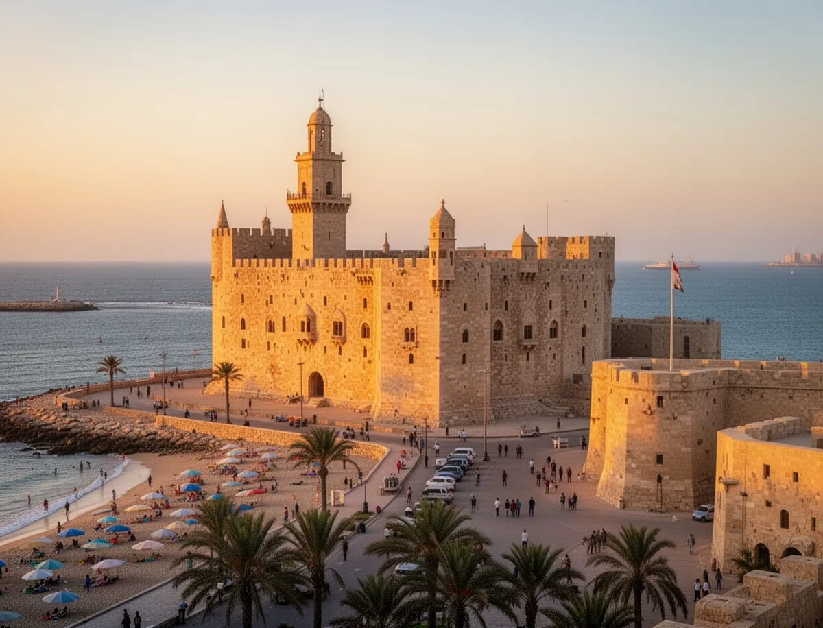 Cytadela Qaitbay o poranku nad Morzem Śródziemnym