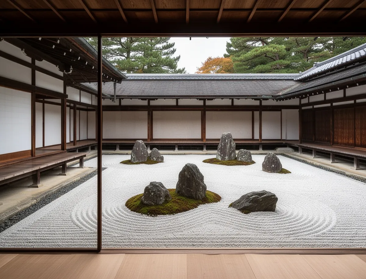 Minimalistyczny ogród zen Ryoan-ji w Kioto