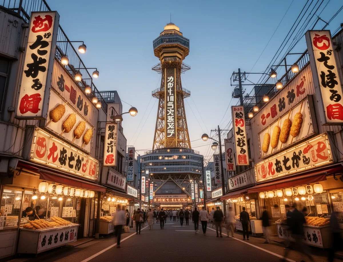 Wieża Tsutenkaku i retro uliczki Shinsekai