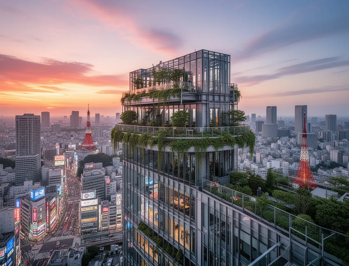 Taras widokowy Umeda Sky Building o zachodzie słońca