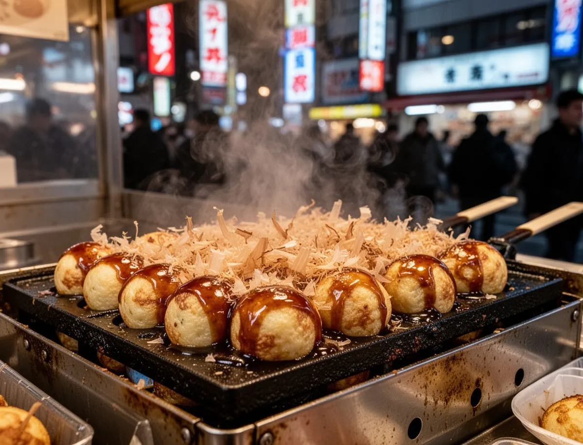 Takoyaki smażone na ulicznym straganie