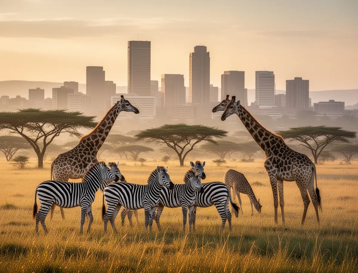 Safari w Parku Narodowym Nairobi z panoramą miasta