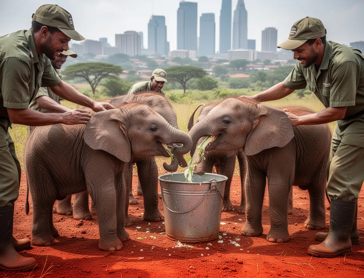 Osierocone słonie w David Sheldrick Wildlife Trust
