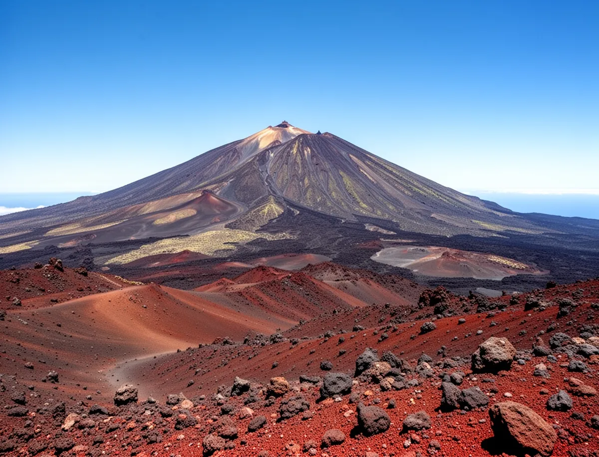 Wulkan Teide na Teneryfie otoczony surowym, wulkanicznym krajobrazem