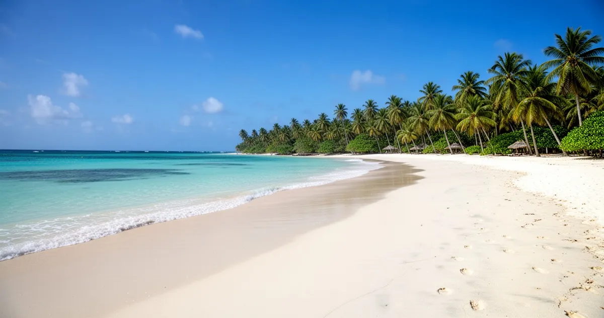 Plaża Nungwi na Zanzibarze z turkusową wodą i palmami