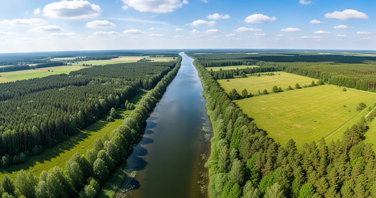 Panoramiczny widok z lotu ptaka na długie jezioro rynnowe Jeziorak