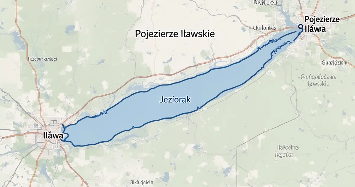 Uproszczona mapa Jezioraka rozciągającego się na północ od Iławy