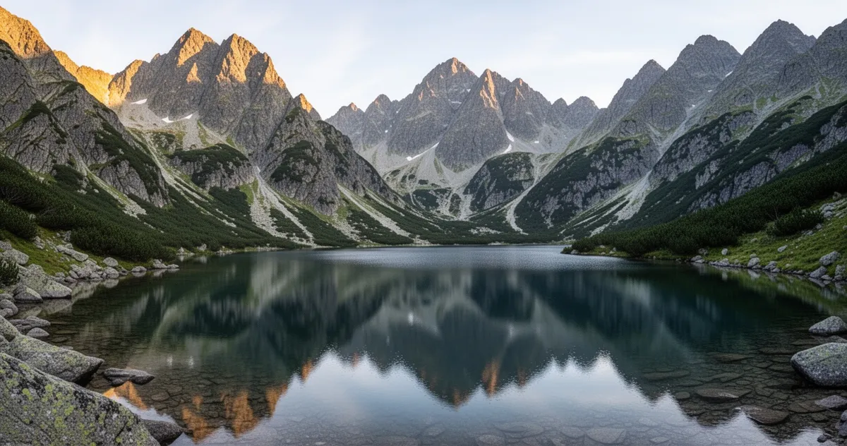 Morskie Oko w Tatrach otoczone skalistymi szczytami
