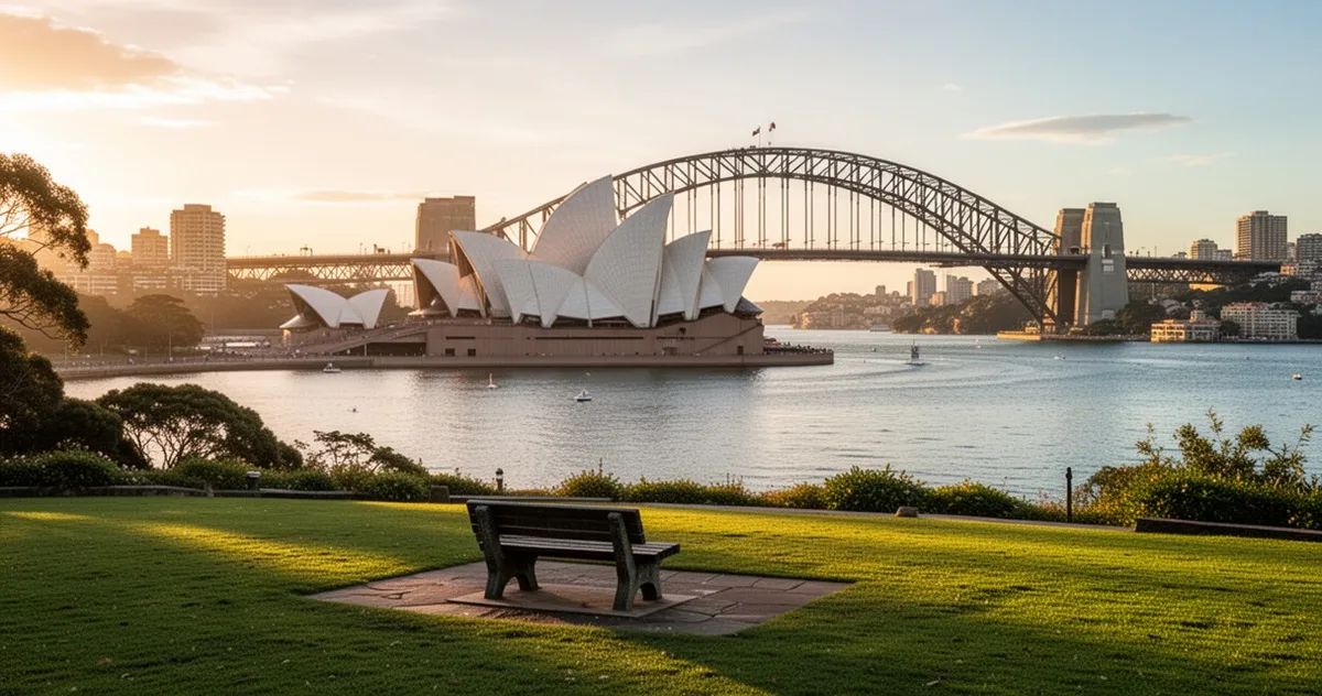Panorama Opery w Sydney i mostu Harbour Bridge z Mrs Macquarie's Chair
