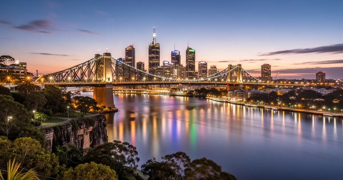 Nocna panorama Brisbane z Kangaroo Point Cliffs