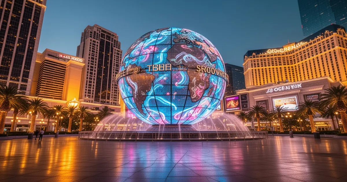 The Sphere w Las Vegas wieczorem z animowaną fasadą LED