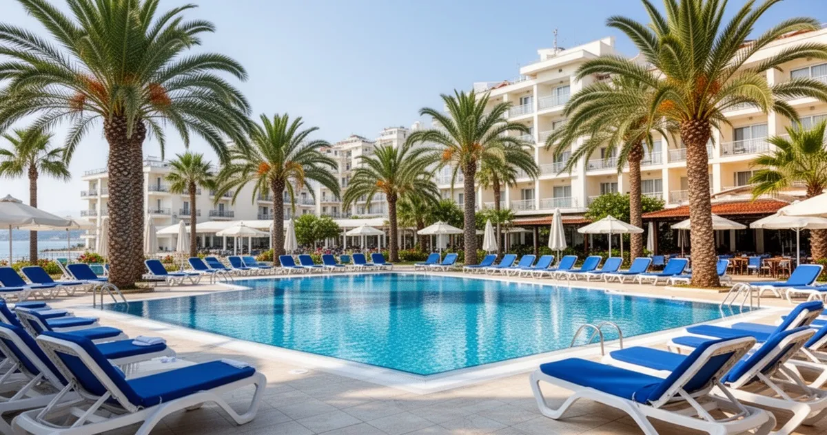 Hotelowy basen w Durrës z leżakami