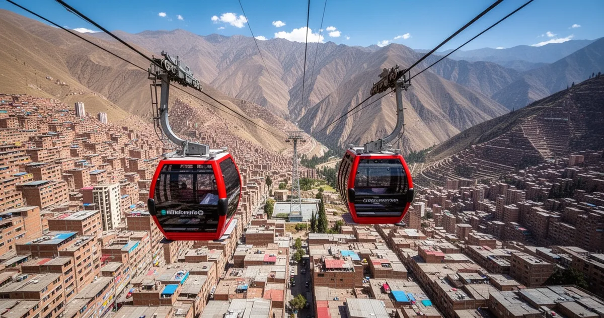 Widok z lotu ptaka na kolejkę linową Mi Teleférico nad La Paz