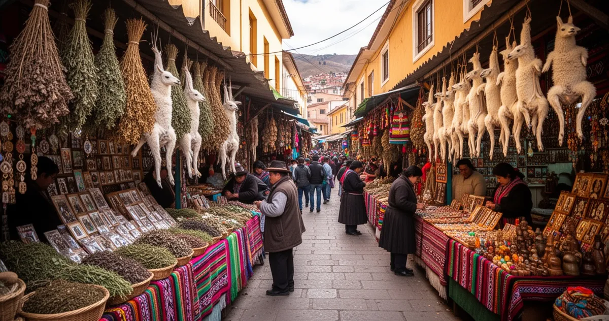 Kolorowe stragany na Targu Czarownic w La Paz