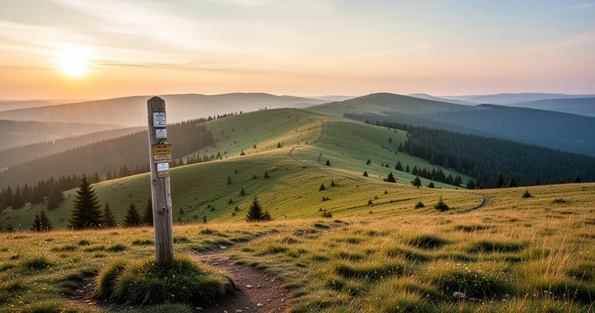Panorama Połoniny Caryńskiej o zachodzie słońca