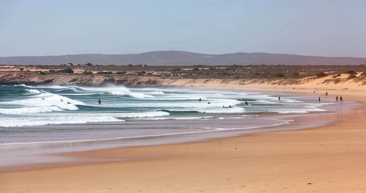 Dzika plaża w Sidi Kaouki z surferami i falami