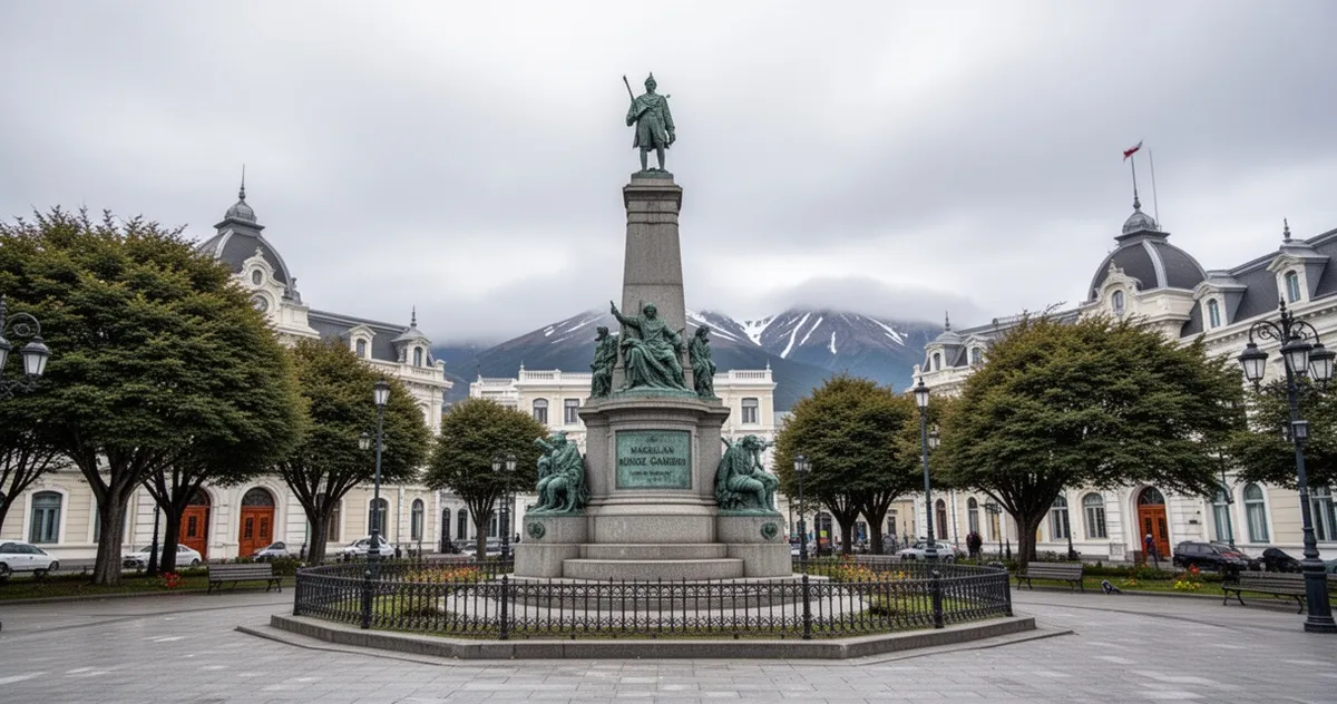 Plac Muñoz Gamero z pomnikiem Magellana w Punta Arenas