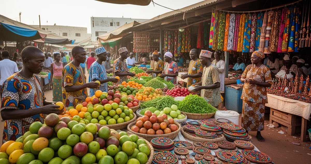 Kolorowy targ Albert Market w Banjulu