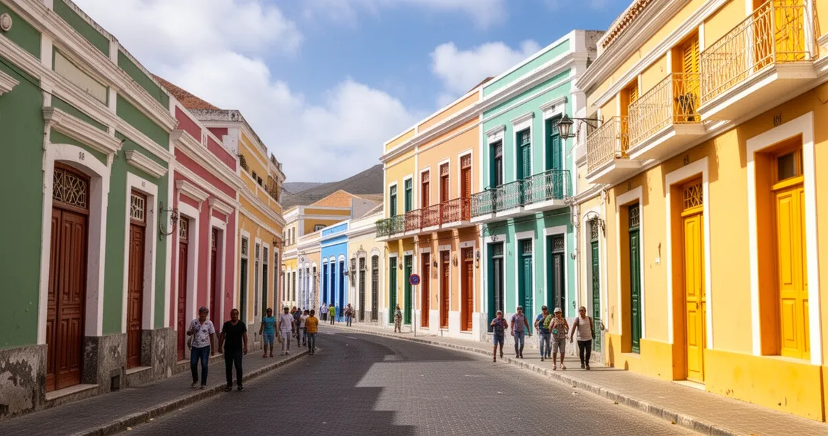 Kolonialne budynki przy Rua de Lisboa w Mindelo