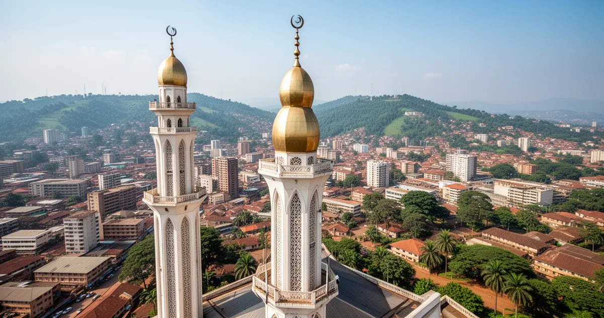 Widok z minaretu Narodowego Meczetu Kaddafiego na Kampalę