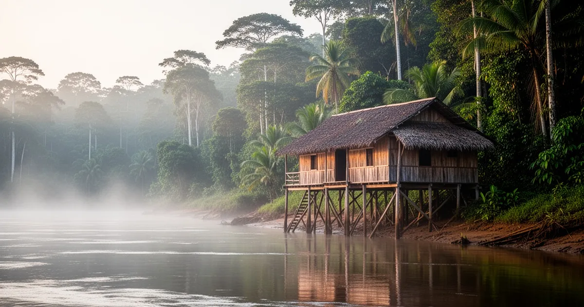 Domek jungle lodge nad brzegiem Amazonki