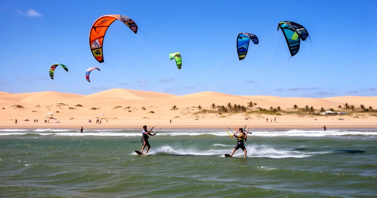 Kitesurfer na plaży Cumbuco w pobliżu Fortalezy