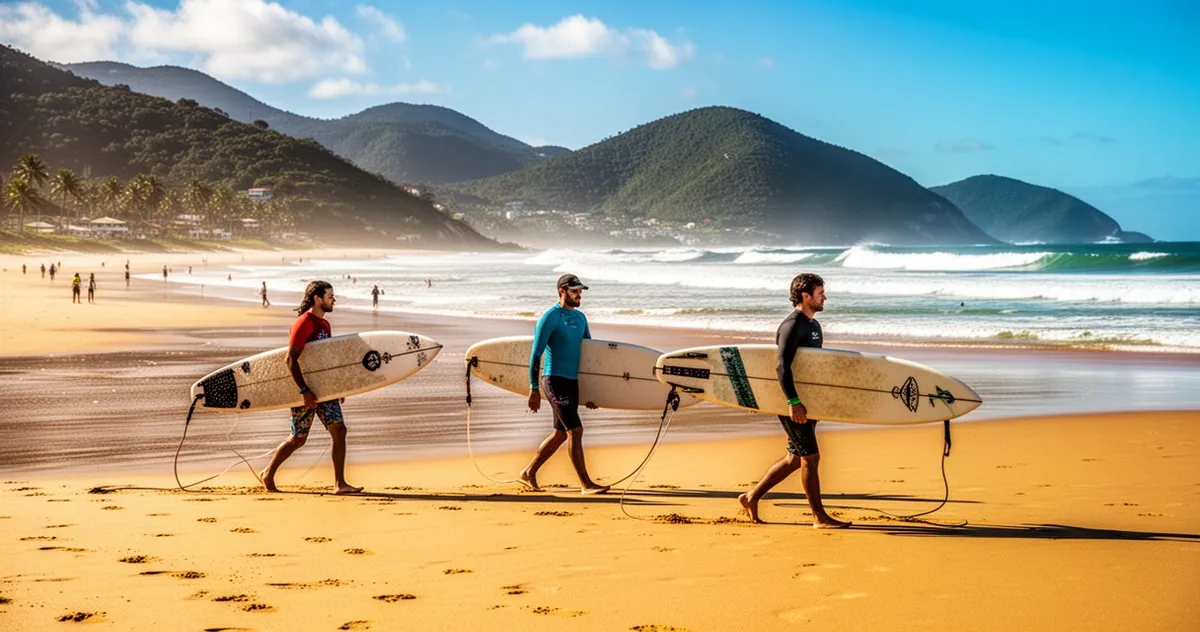 Surferzy na plaży Praia Mole we Florianópolis