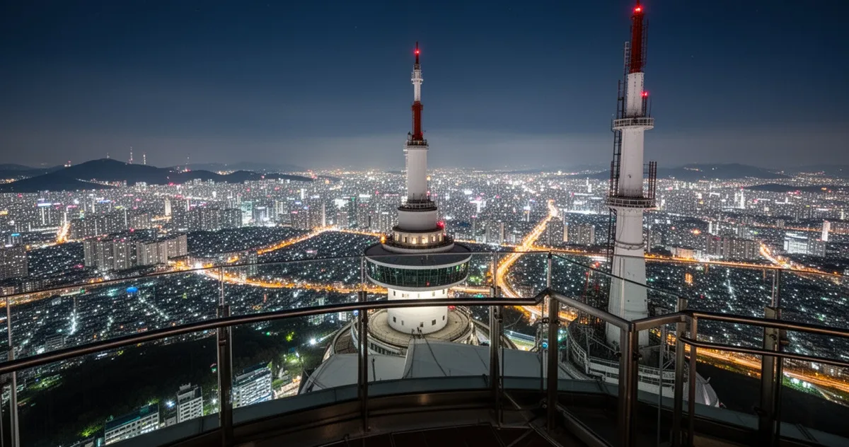 Nocny widok na Seul z tarasu widokowego N Seoul Tower
