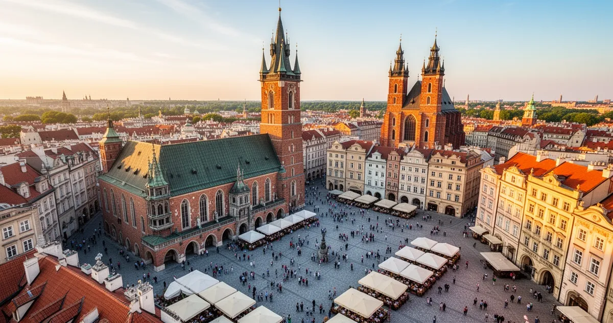 Widok z lotu ptaka na Rynek Główny w Krakowie