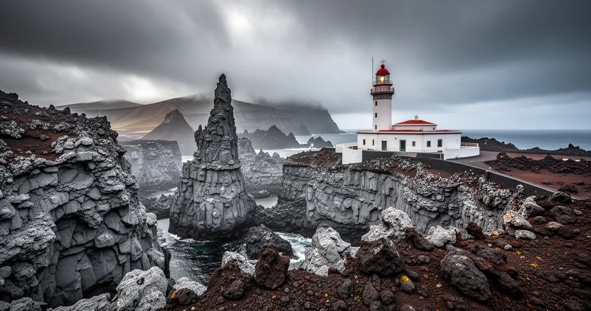 Krajobraz wulkanu Capelinhos na wyspie Faial