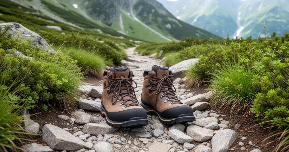 Buty trekkingowe na kamienistej ścieżce w górach
