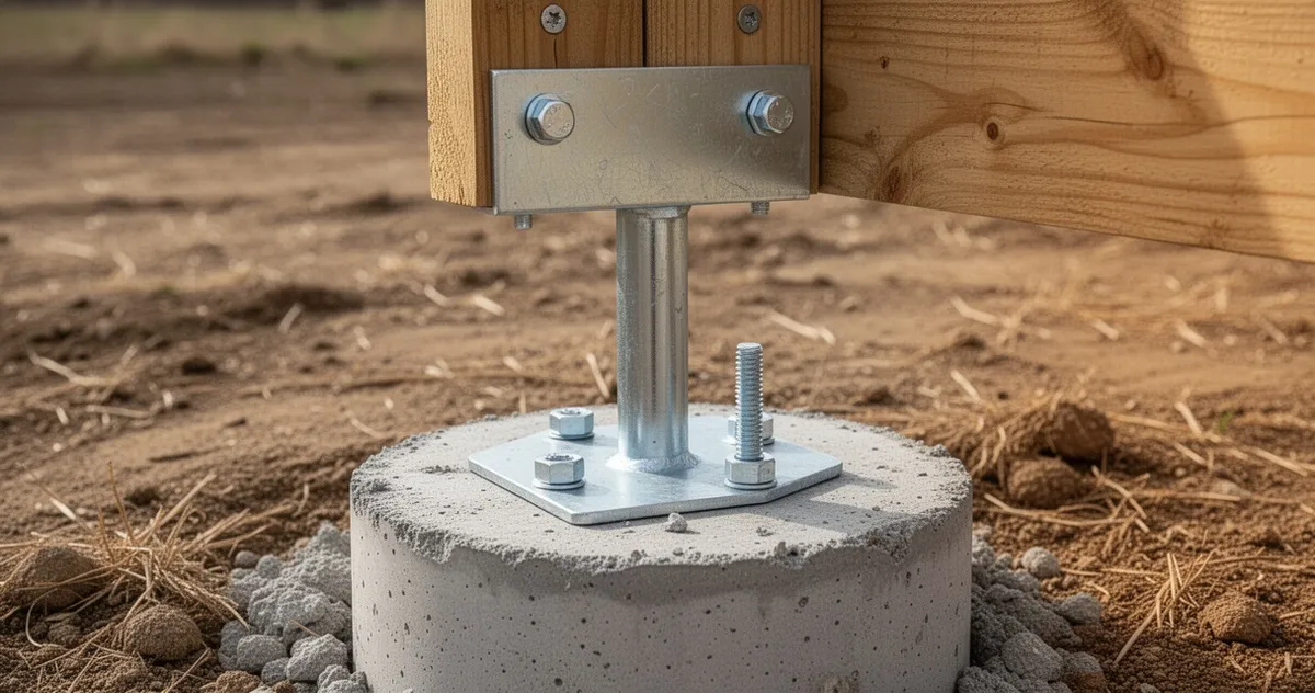 Kotwa metalowa betonowa z drewnianym słupem