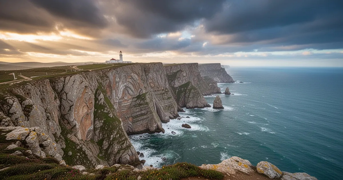 Widok z Cabo da Roca na klify i Ocean Atlantycki