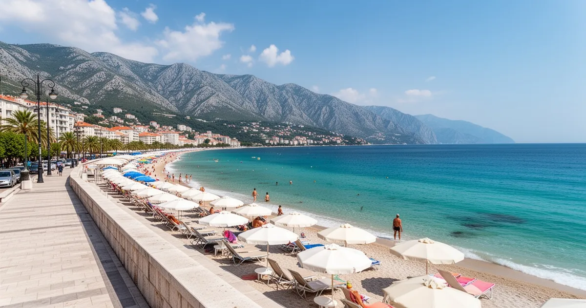Panoramatyczny widok na Slovenską Plażę w Budvie