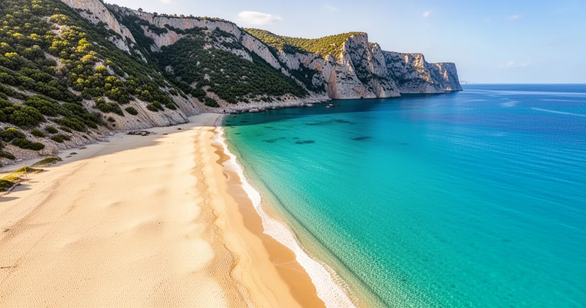 Plaża na Zakynthos w maju, turkusowe morze i zielone klify