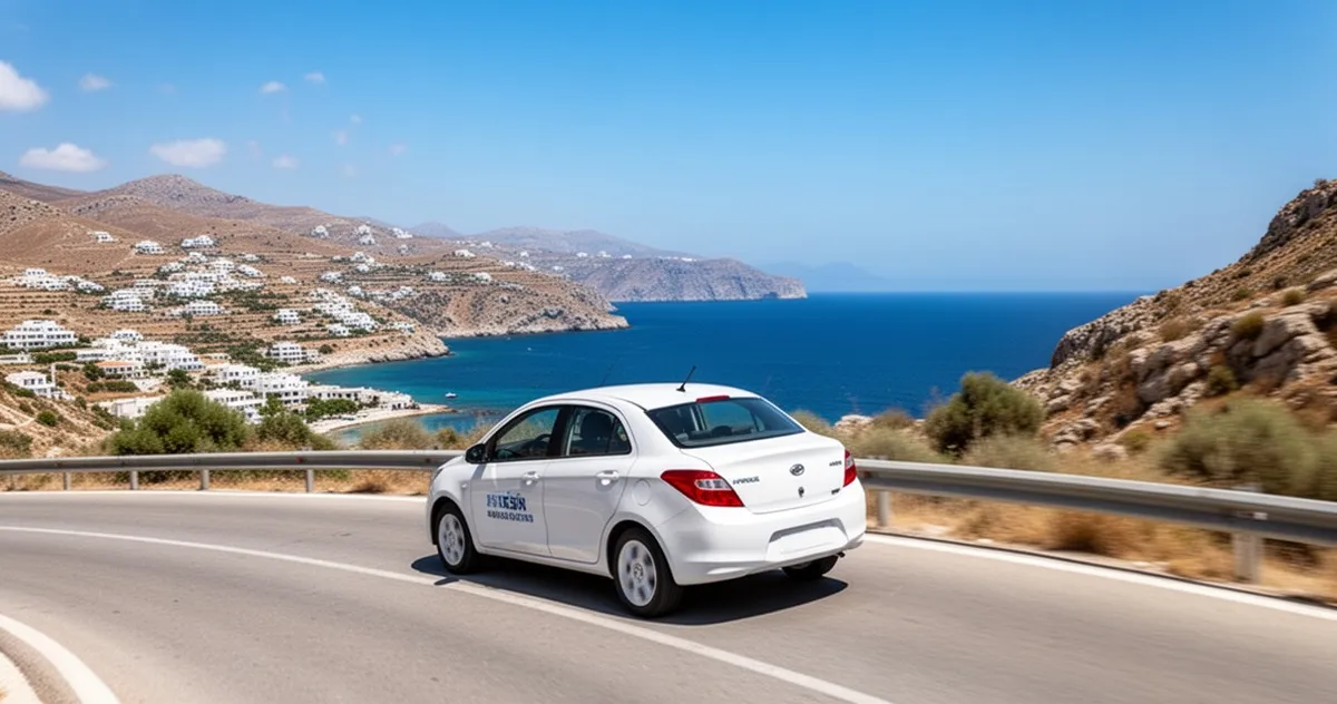 Samochód na nadmorskiej drodze na Rodos