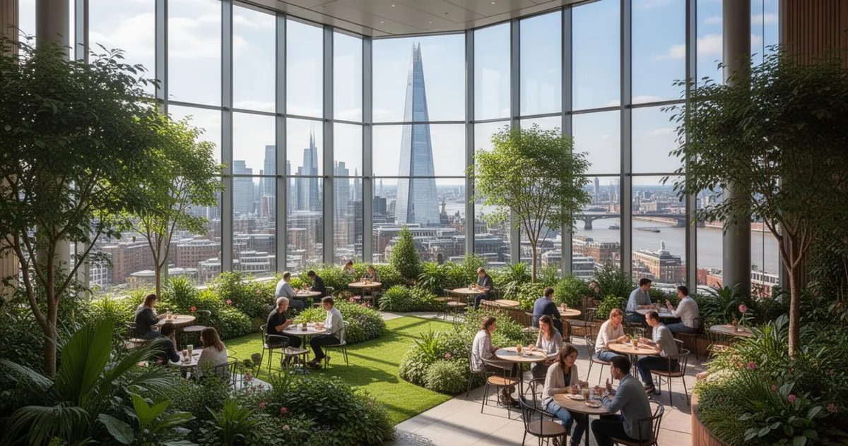 Ogród na tarasie widokowym Sky Garden z widokiem na Londyn