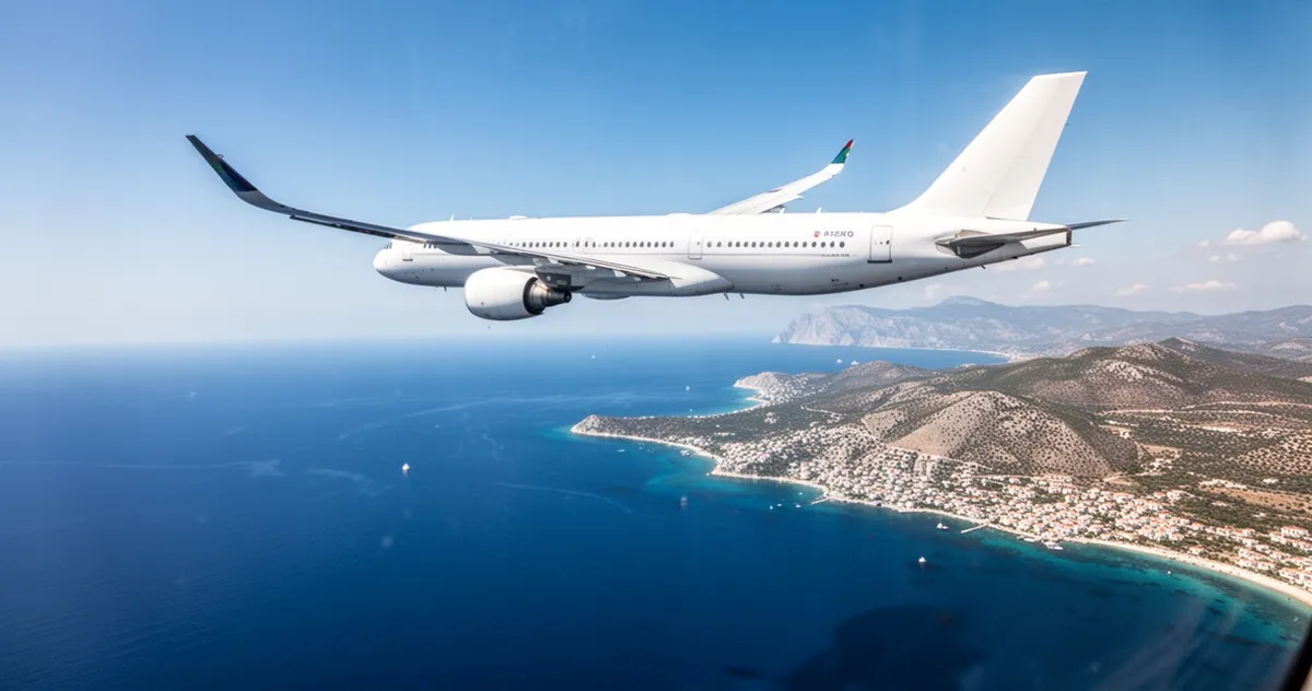Samolot pasażerski nad wybrzeżem wyspy Zakynthos
