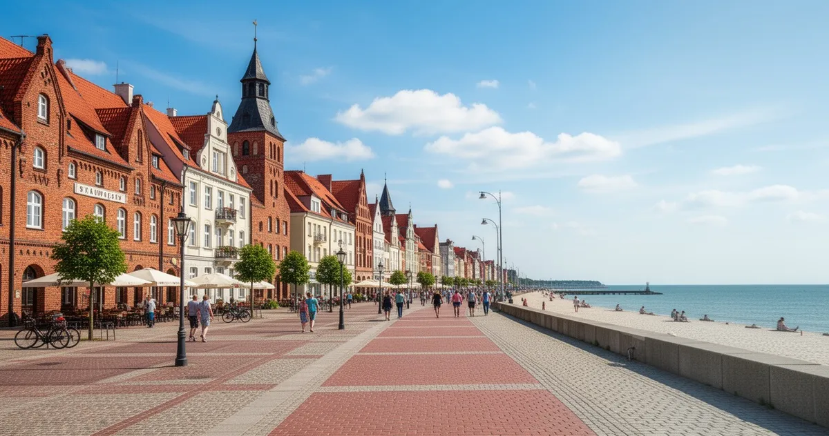Centrum Świnoujścia z promenadą prowadzącą w stronę morza