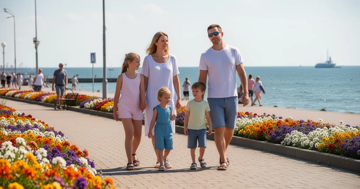 Rodzina z dziećmi na promenadzie w Świnoujściu