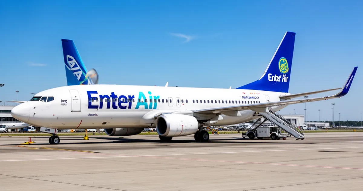 Samolot Enter Air na lotnisku w Katowicach przygotowujący się do lotu do Marsa Alam