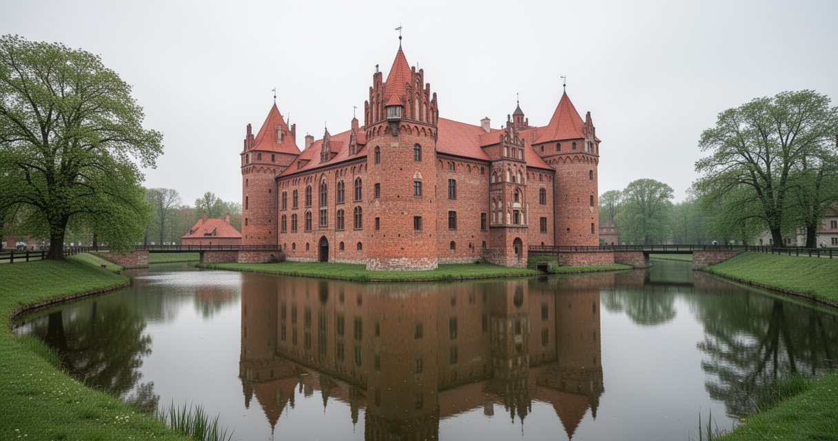 Zamek na wodzie w Wojnowicach otoczony fosą