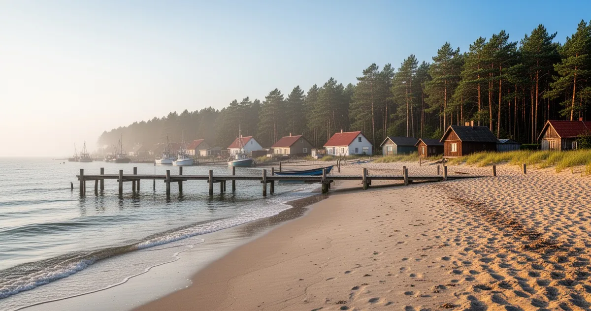 Spokojna plaża w małej wiosce rybackiej nad Bałtykiem