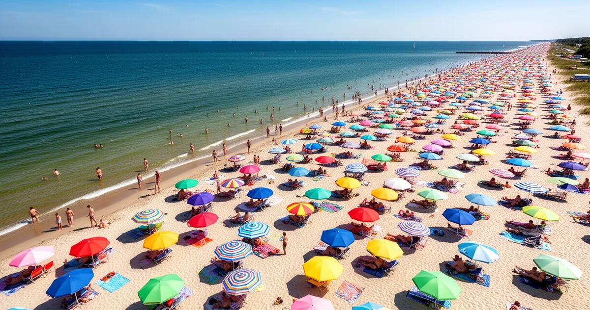 Zatłoczona plaża nad Bałtykiem latem