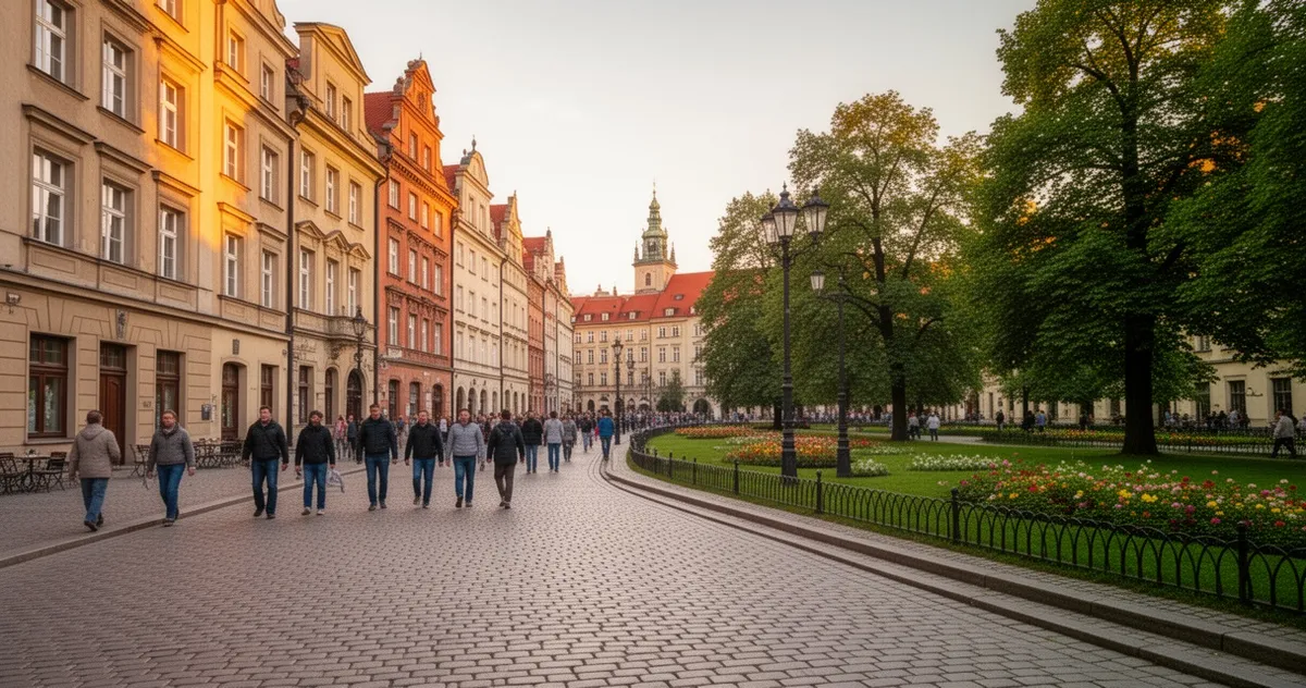 Okolice centrum Krakowa w pobliżu Muzeum Iluzji