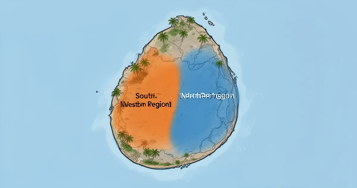 Mapa Sri Lanki z zaznaczonymi strefami monsunu Yala i Maha