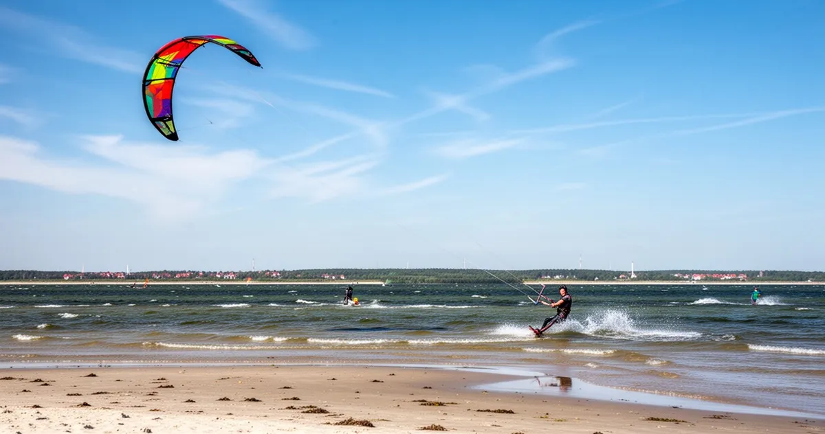 Kitesurfer na Bałtyku przy polskiej plaży