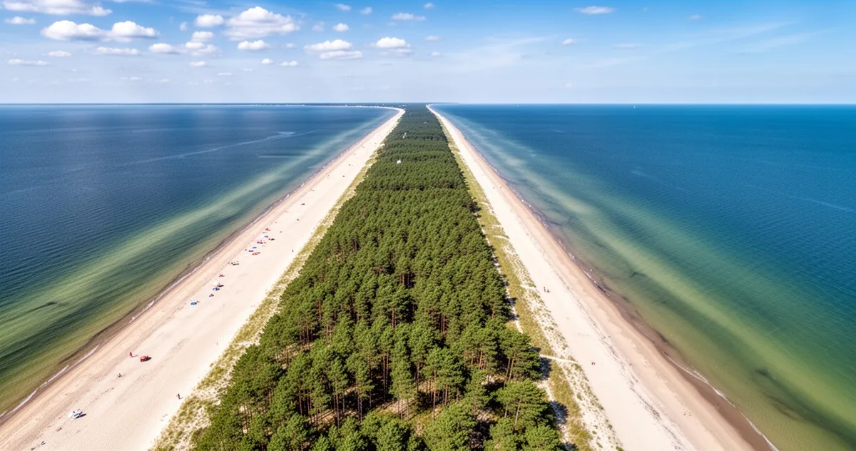 Półwysep Helski widziany z góry z plażami po obu stronach